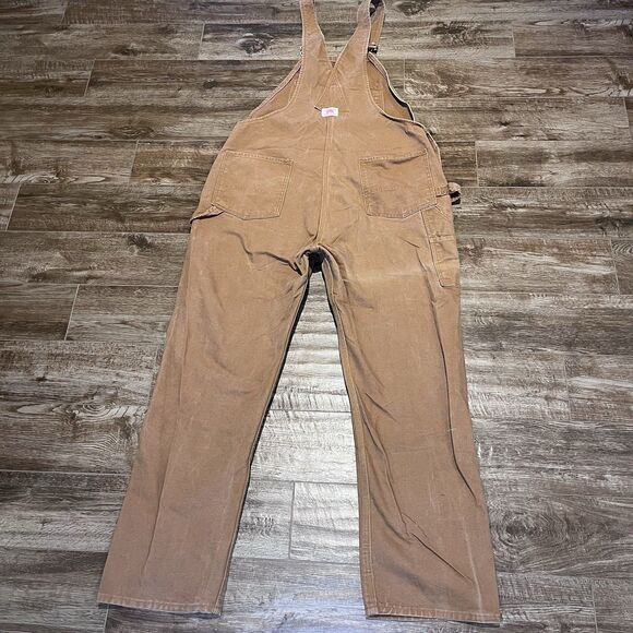 Round House Overalls Mens 44x32 Brown Duck Canvas Double Knee Bib Hammer Loop - Picture 8 of 15